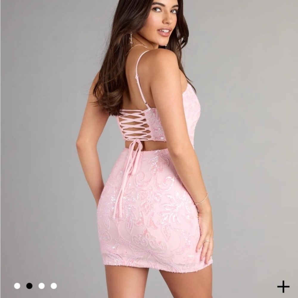 Windsor Homecoming Pink Backless Laceup Dress